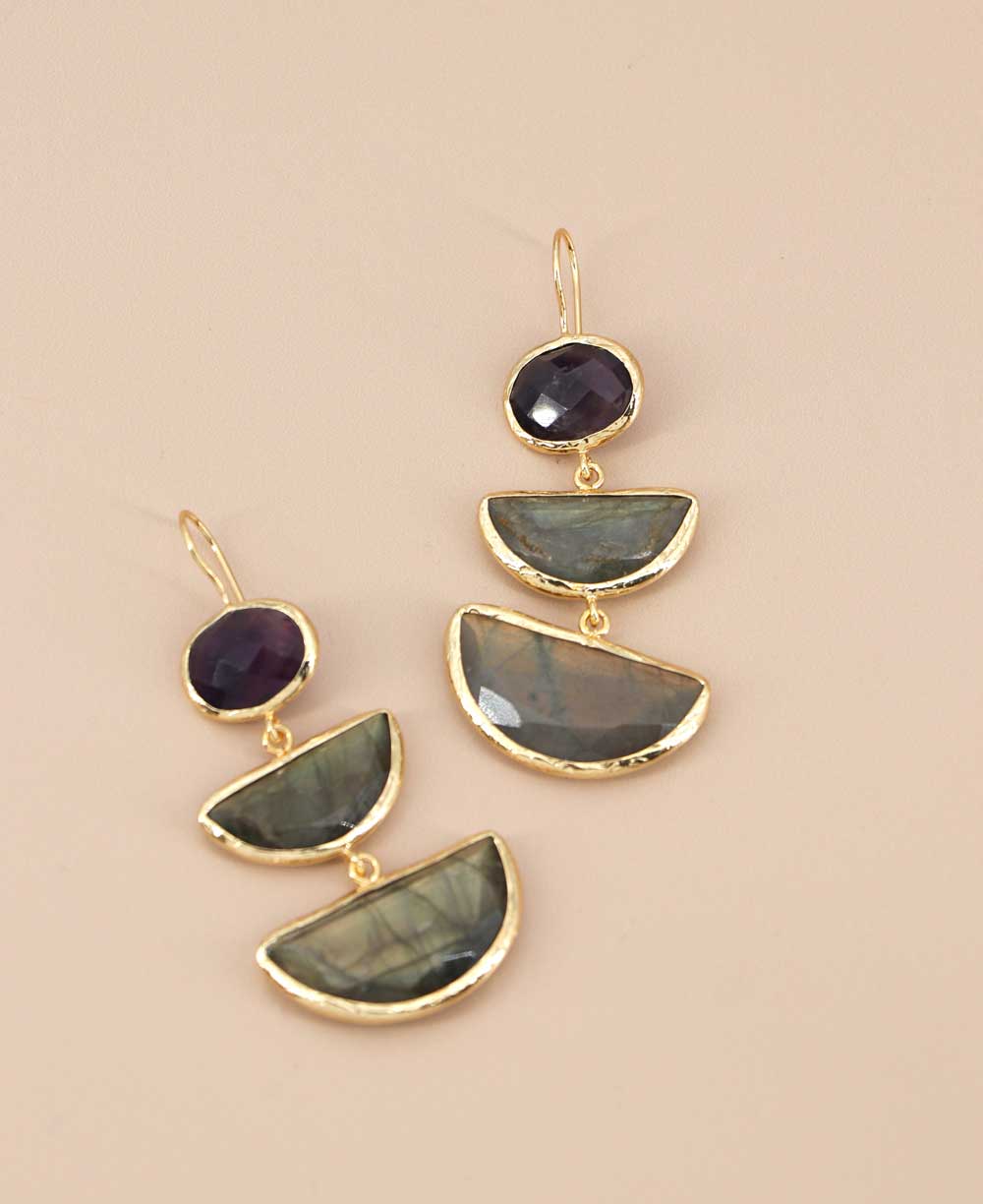 Gold plated amethyst and labradorite earrings