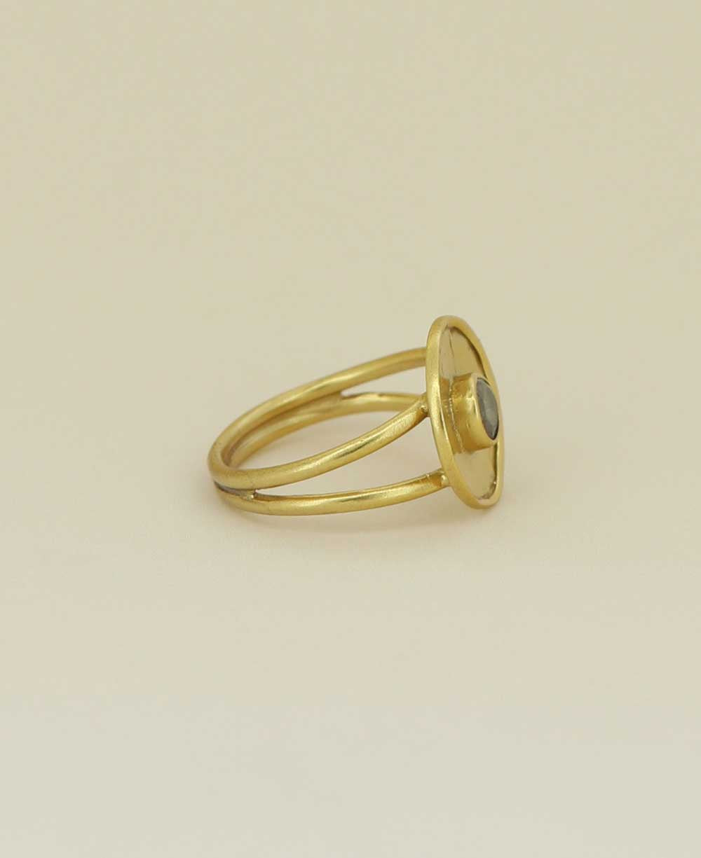 Side View of Gold Plated Brass Labradorite Ring
