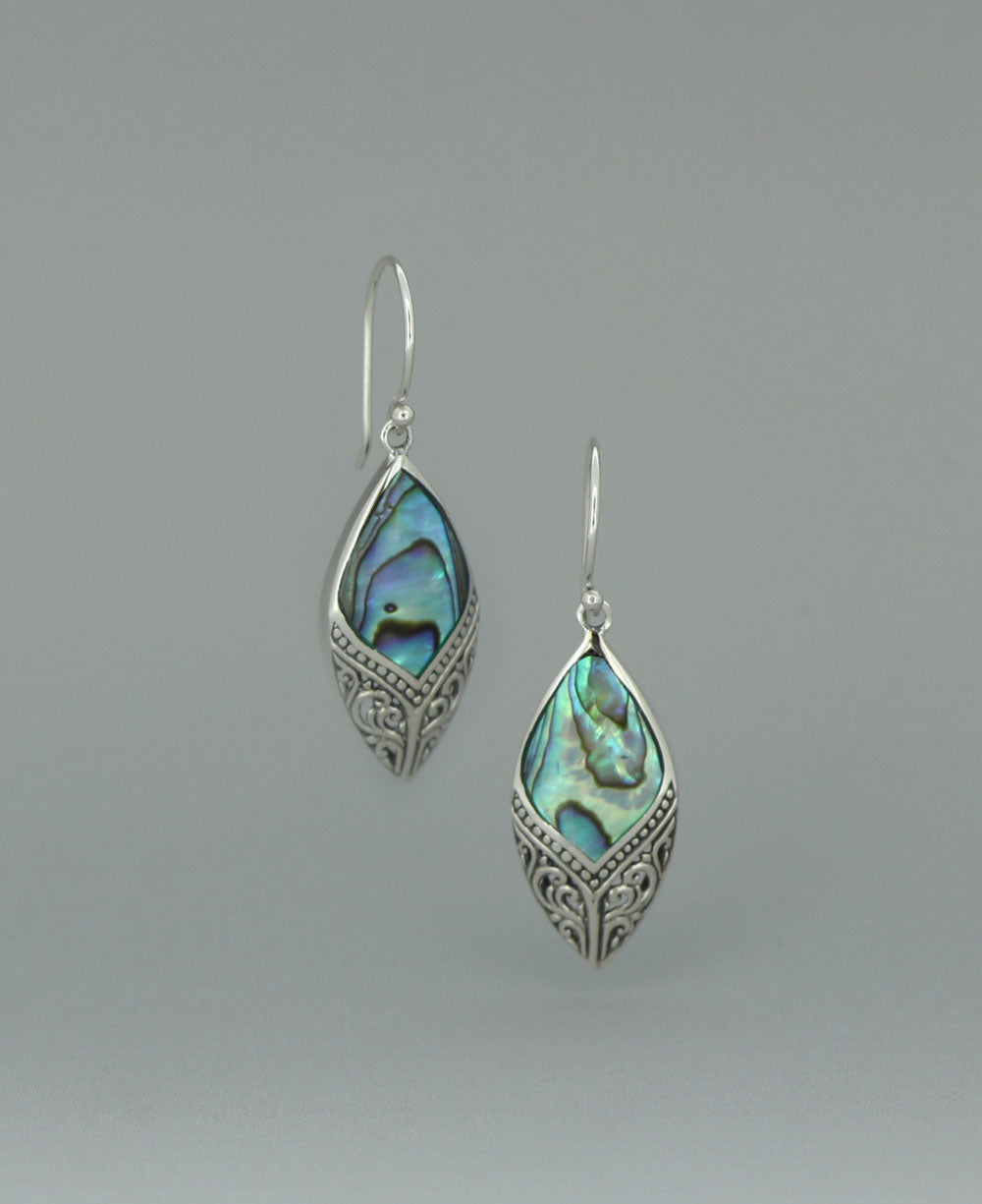 Front View Close-up image of the sterling silver Abalone Shell earrings