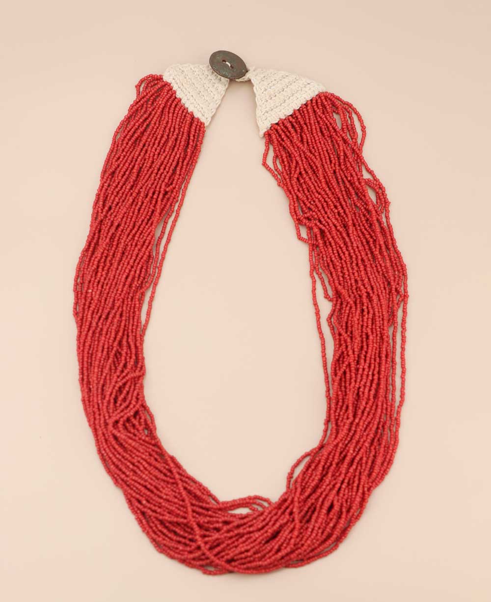 Large red bead strands necklace