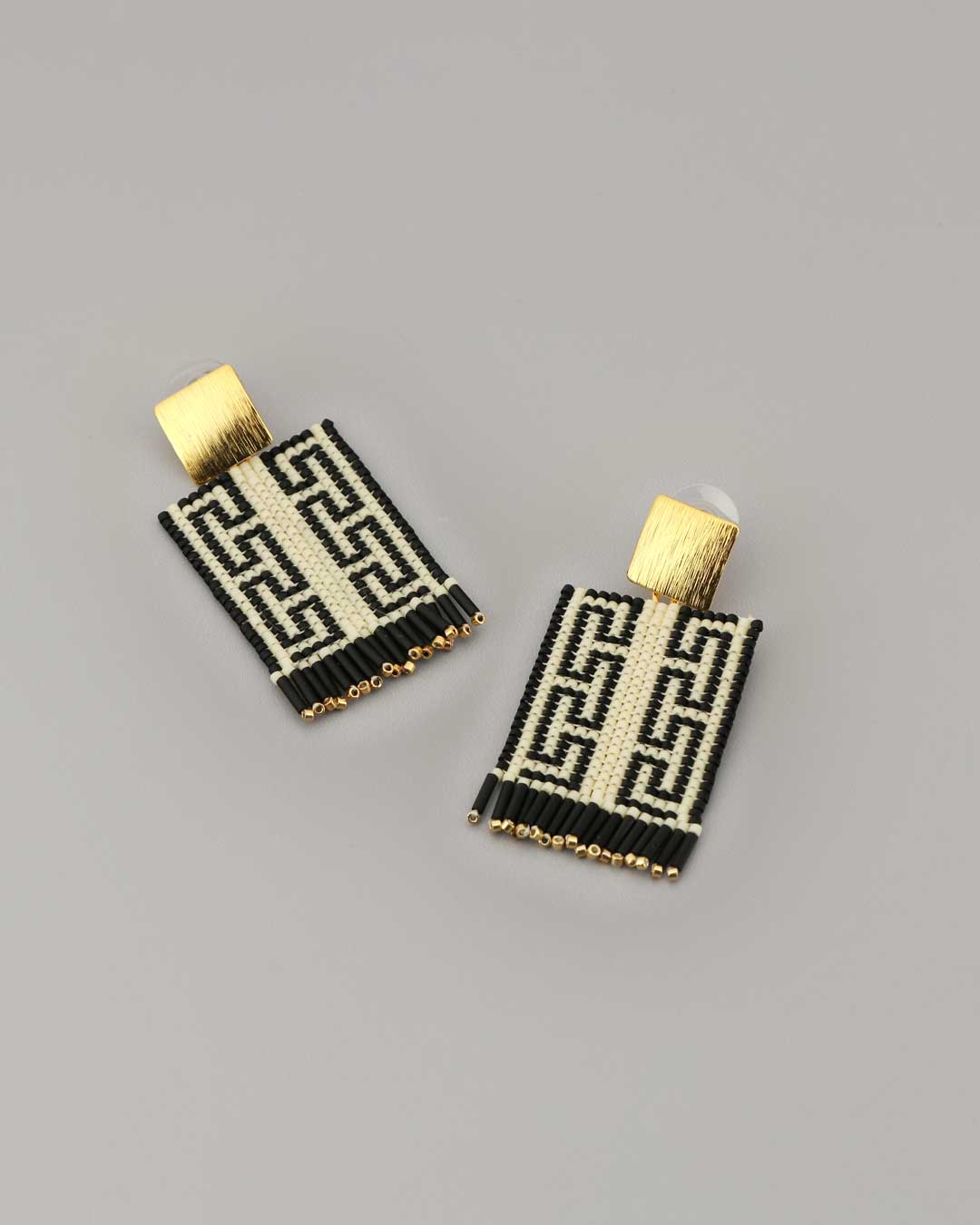 Handwoven Miyuki earrings with geometric pattern