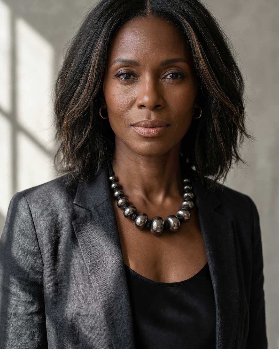 Midnight Silver Graduated Bead Statement Necklace