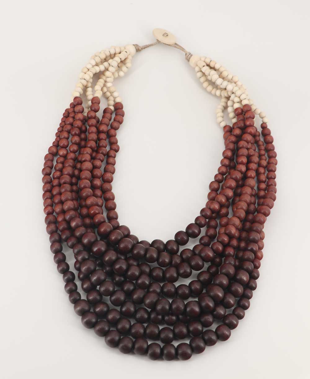 earthy tones color block wood necklace