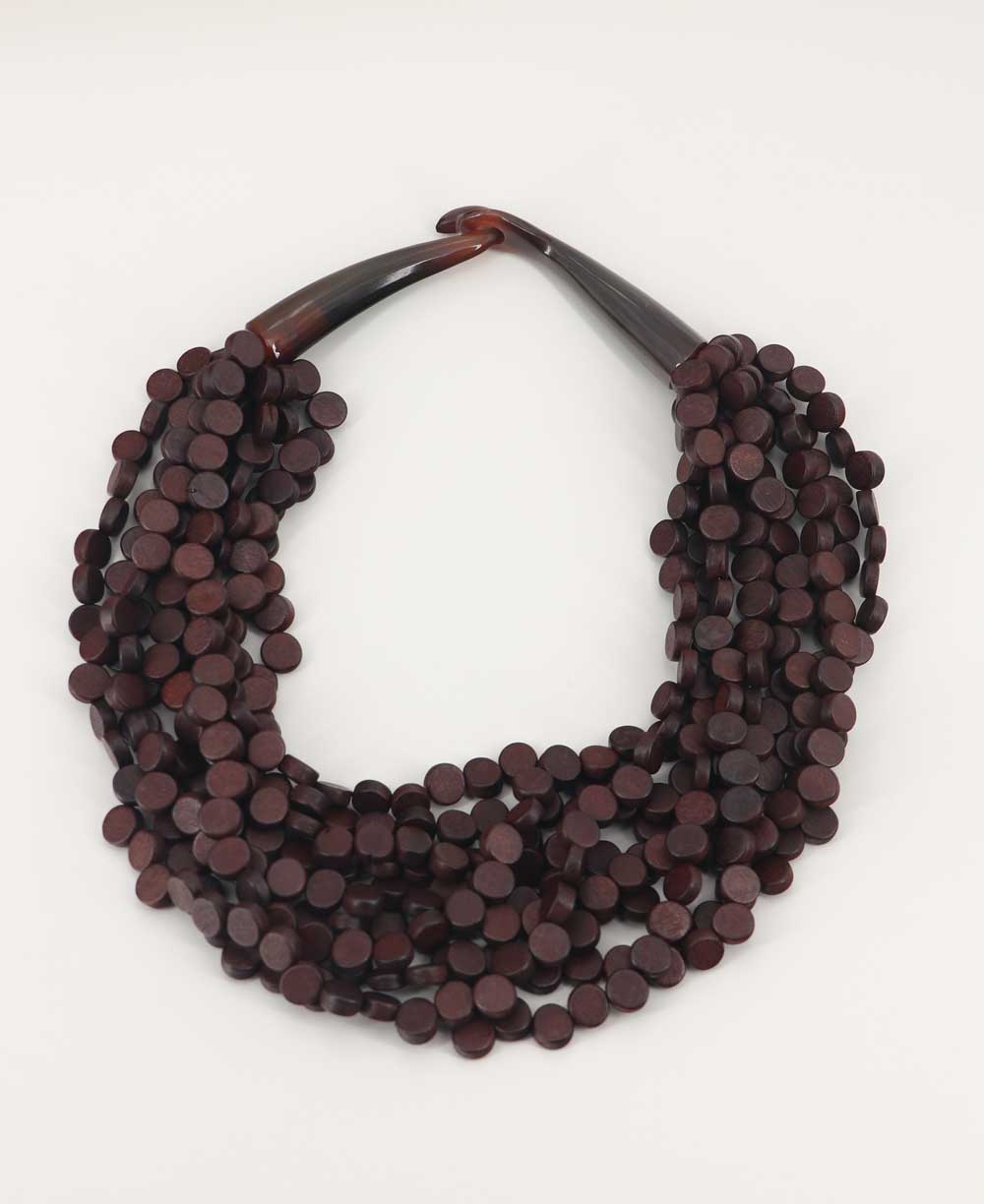 rich brown wood disc necklace