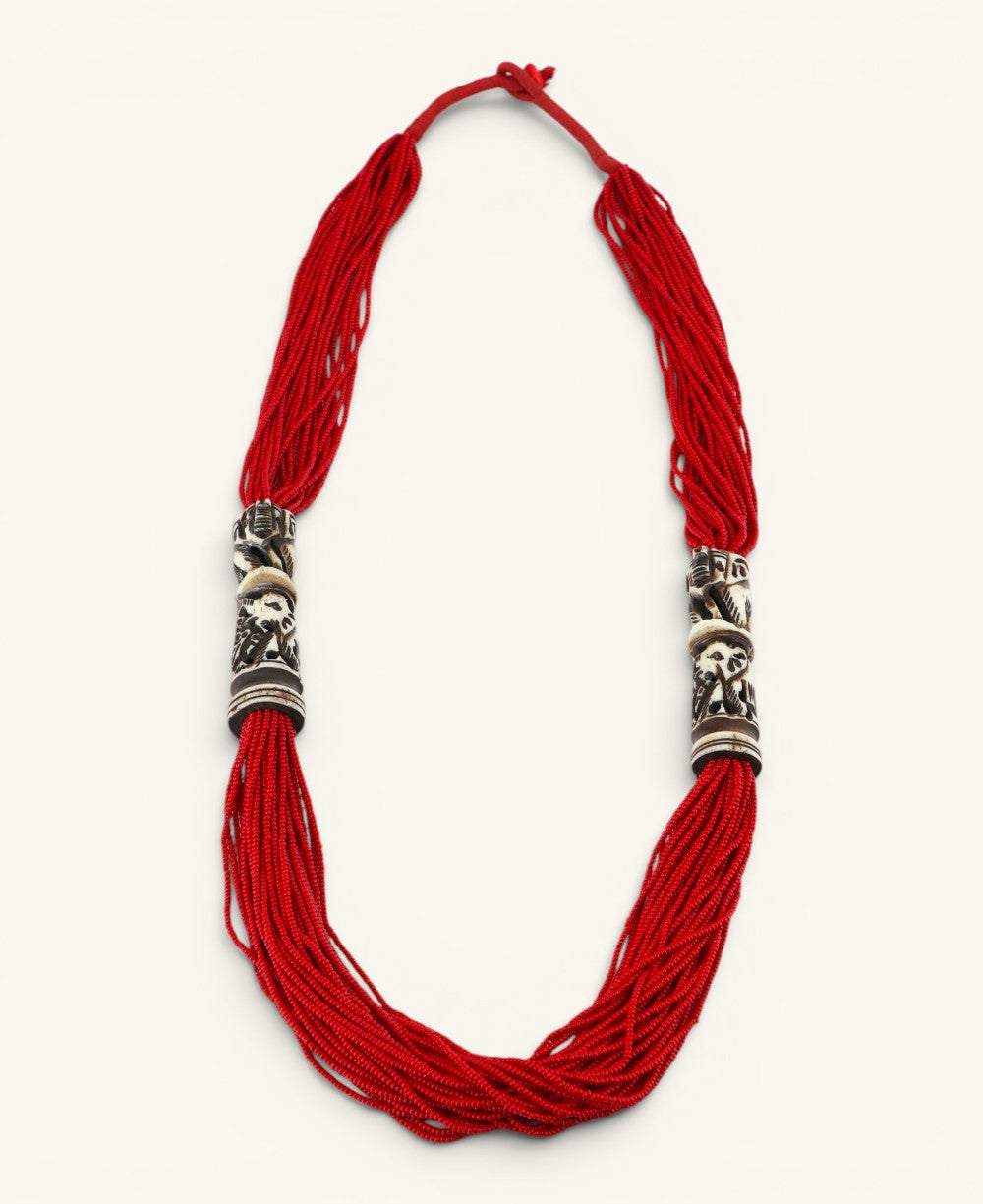 Elephant Carving Red Beaded Statement Necklace