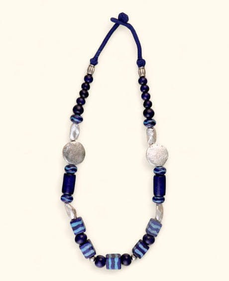 Hand-Painted Ceramic Bead Necklace with Metal Accents