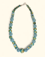 Hand-Painted Floral Ceramic Bead Necklace with Crochet Work