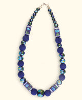 Hand-Painted Floral Ceramic Bead Necklace with Crochet Accents