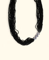 Multi-Strand Black Glass Bead Necklace with Hand-Painted Ceramic Accents