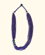 Multi-Strand Blue Glass Bead Necklace with Hand-Painted Ceramic Accents