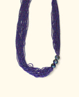 Multi-Strand Blue Glass Bead Necklace with Hand-Painted Ceramic Accents