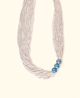 Multi-Strand White Glass Bead Necklace with Hand-Painted Ceramic Accents
