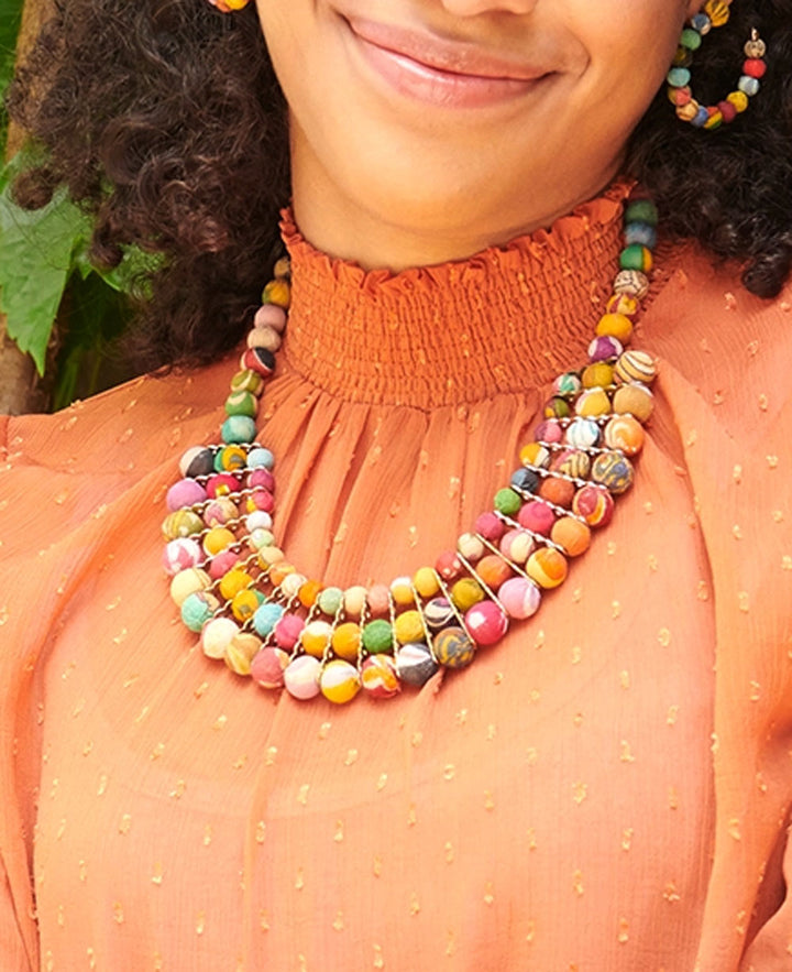 Artisan-Crafted Kantha Gilded Collar Necklace