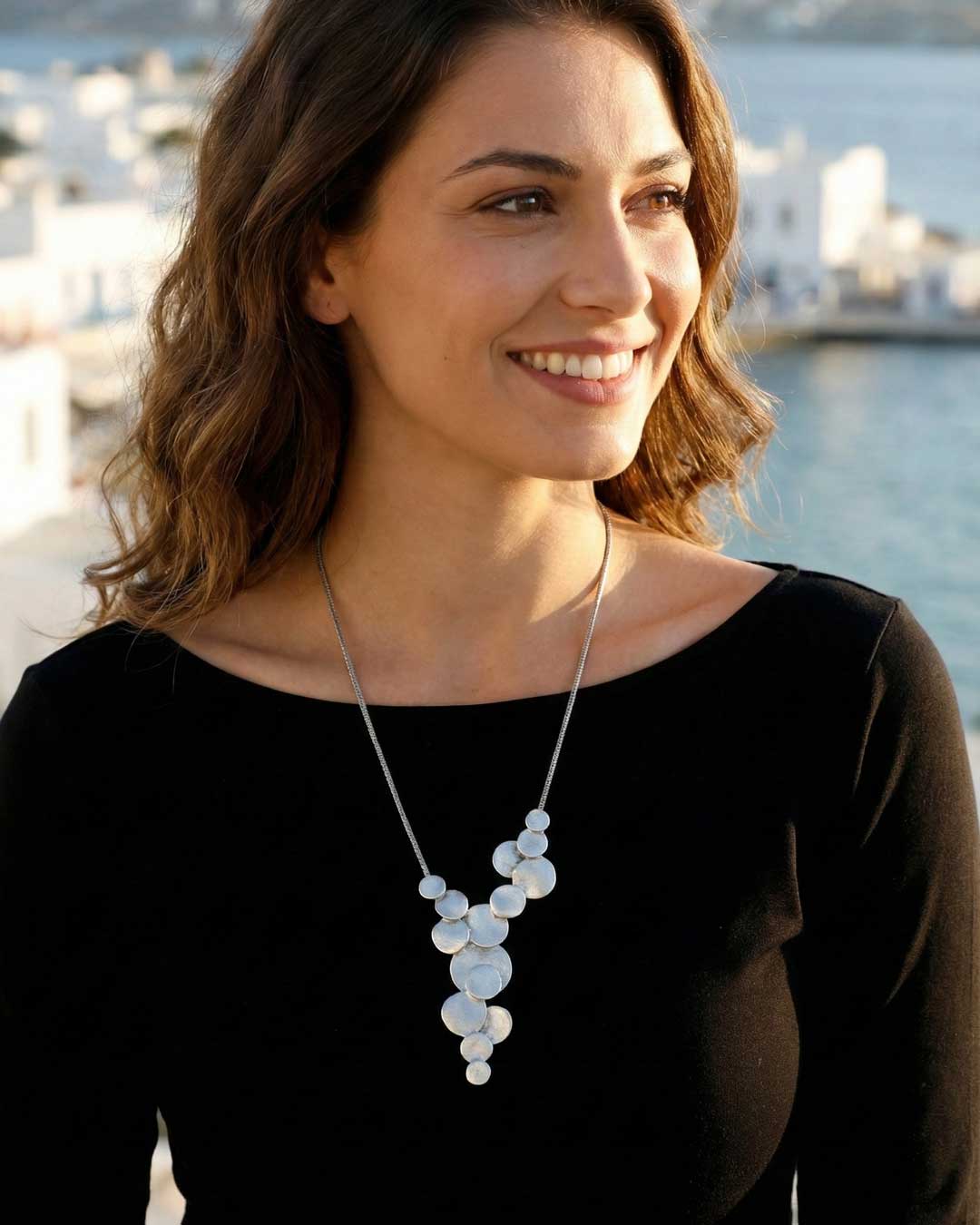 Structured Discs Statement Pewter Necklace