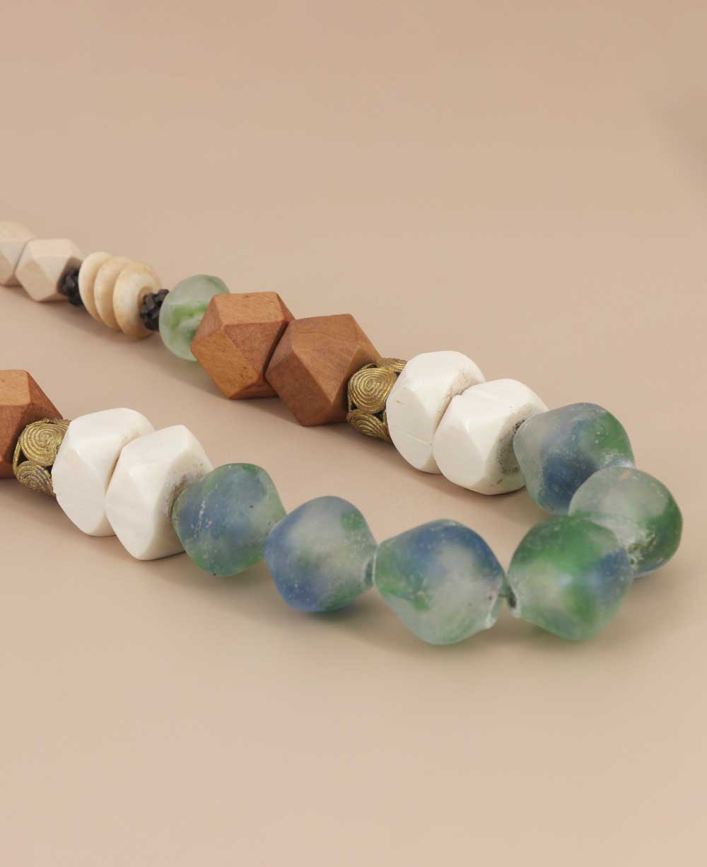 Handmade bead necklace in blue and green
