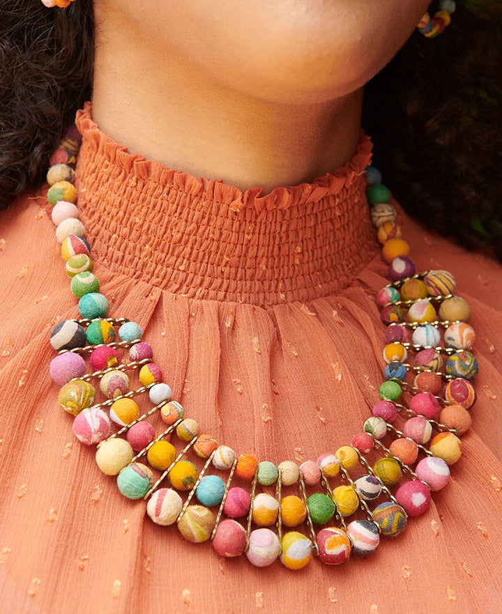 Artisan-Crafted Kantha Gilded Collar Necklace