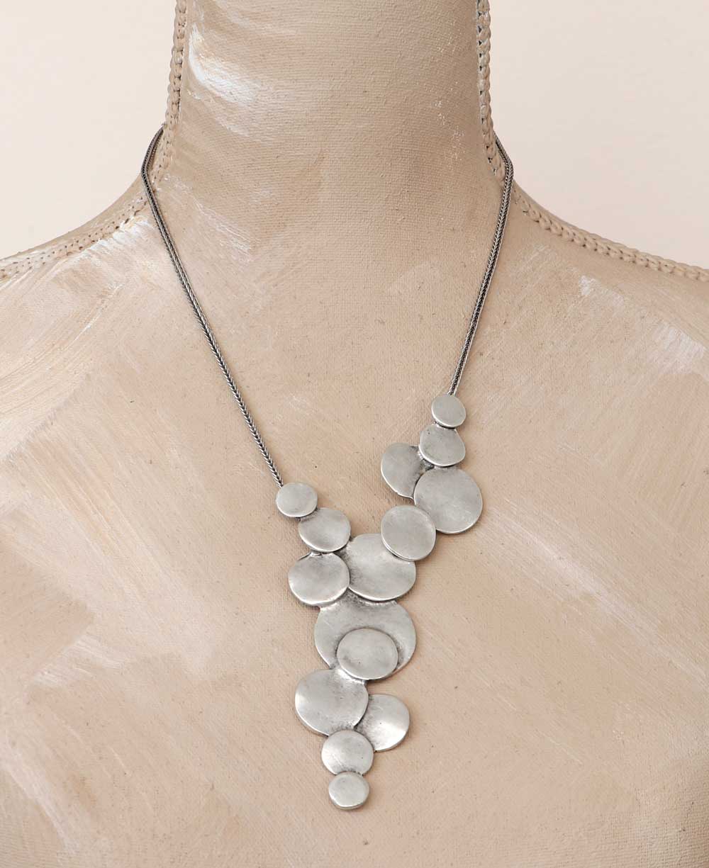 Unique Structured Discs Pewter Necklace