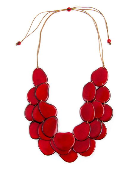 Red Tagua slice statement necklace from Ecuador