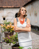 Thalia red Tagua cascade necklace handmade in Ecuador