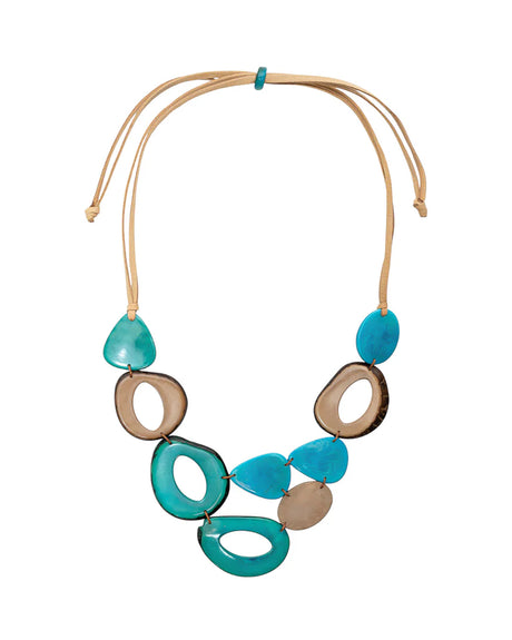 Organic turquoise and sand Tagua necklace from Ecuador