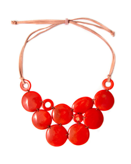 Red Tagua circle statement necklace from Ecuador