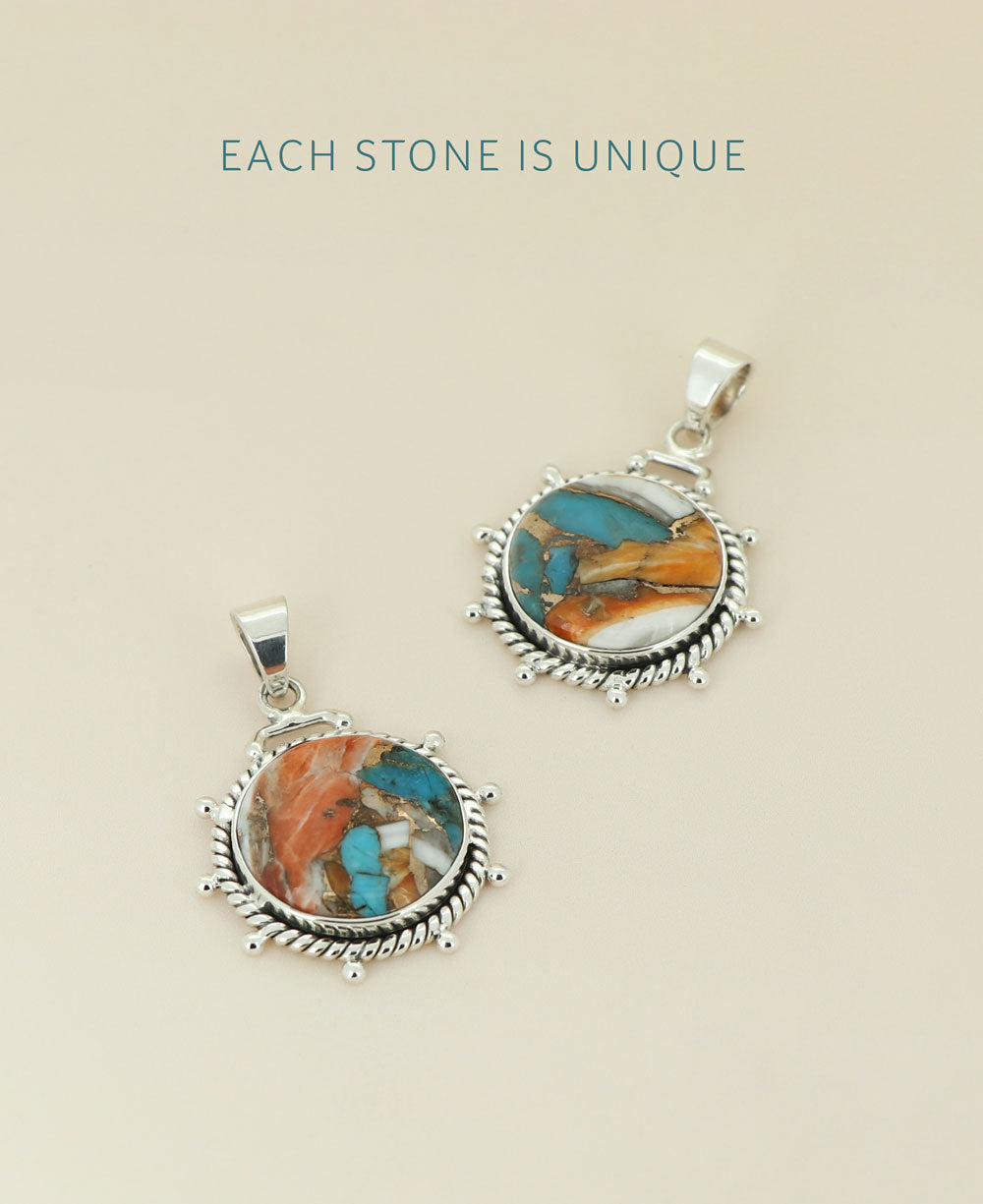 Sterling Silver Pendant with Turquoise Spiny Oyster Stone