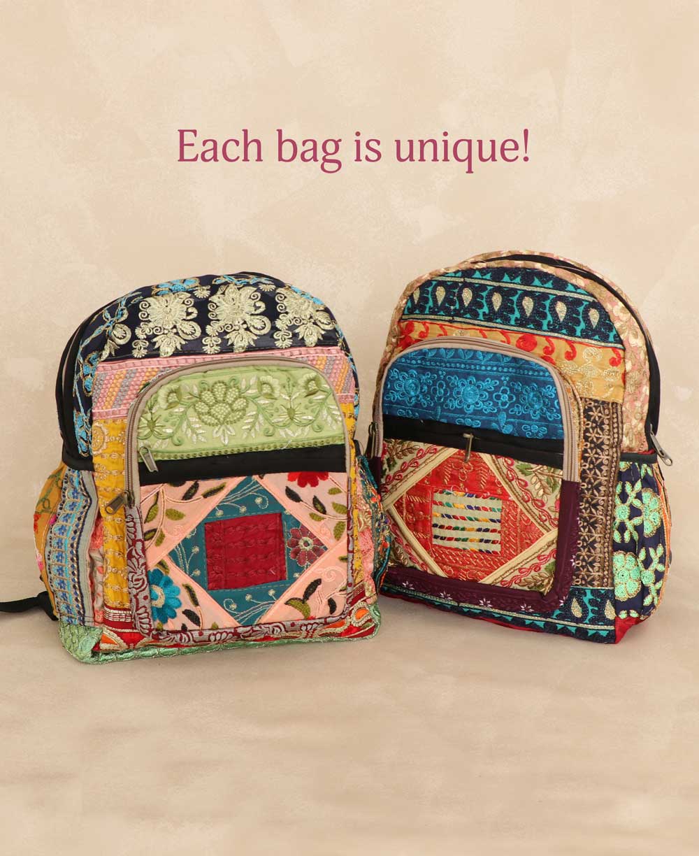Embroidered Patchwork Cotton Backpack