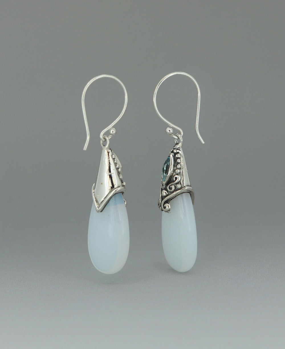 Sterling Silver Earrings with Opalite and Blue Topaz