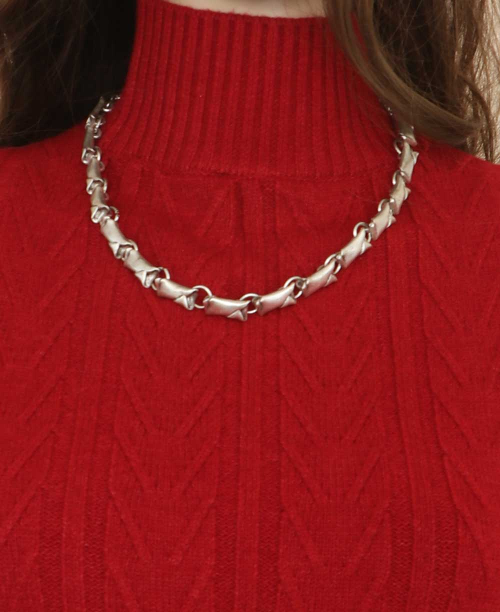 Industrial Pewter Alloy Link Necklace - Handcrafted in Turkey