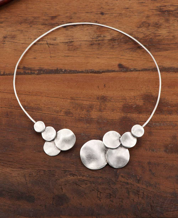 Pewter Collar Bone Necklace with Stacked Discs