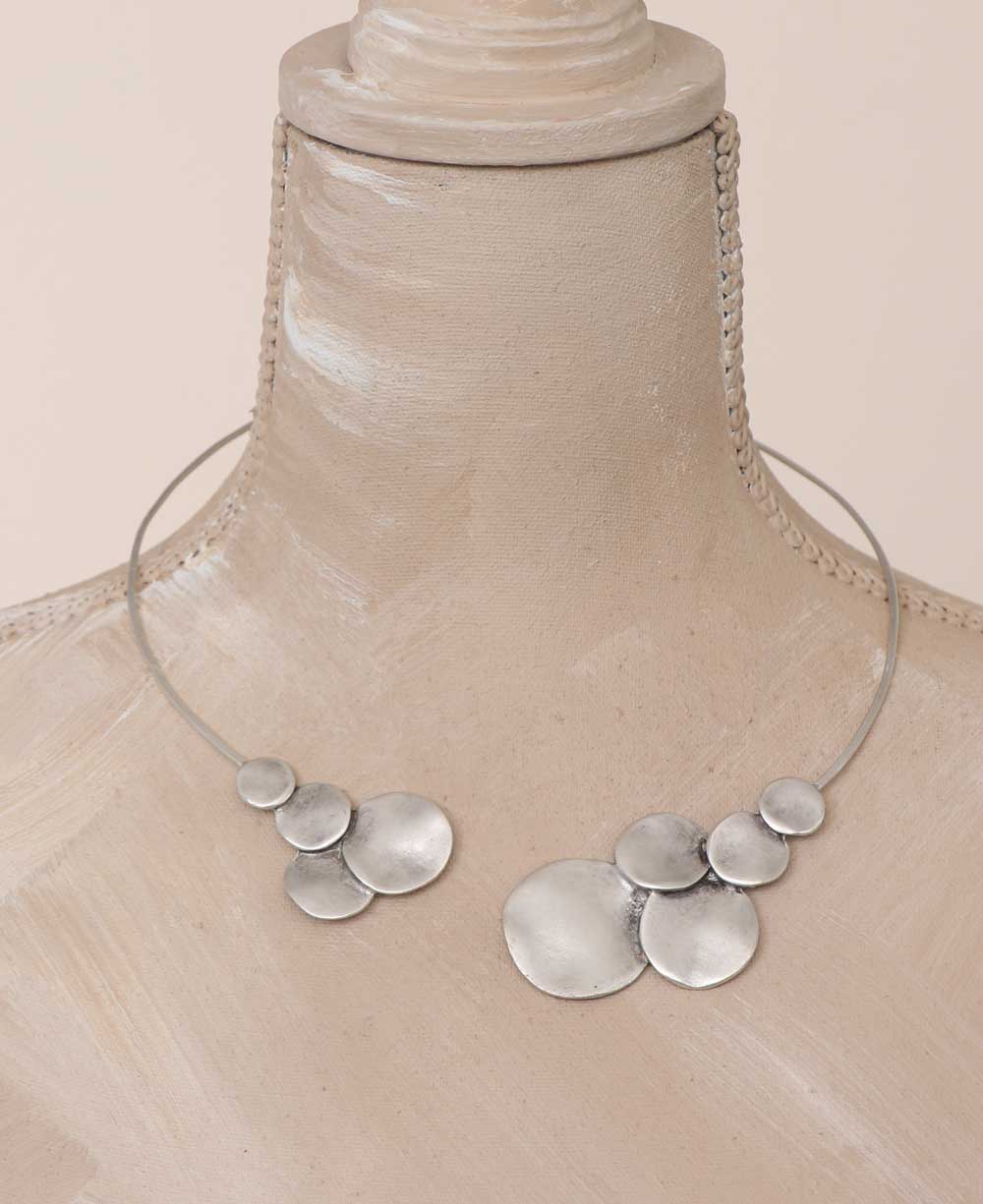 Pewter Collar Bone Necklace with Stacked Discs