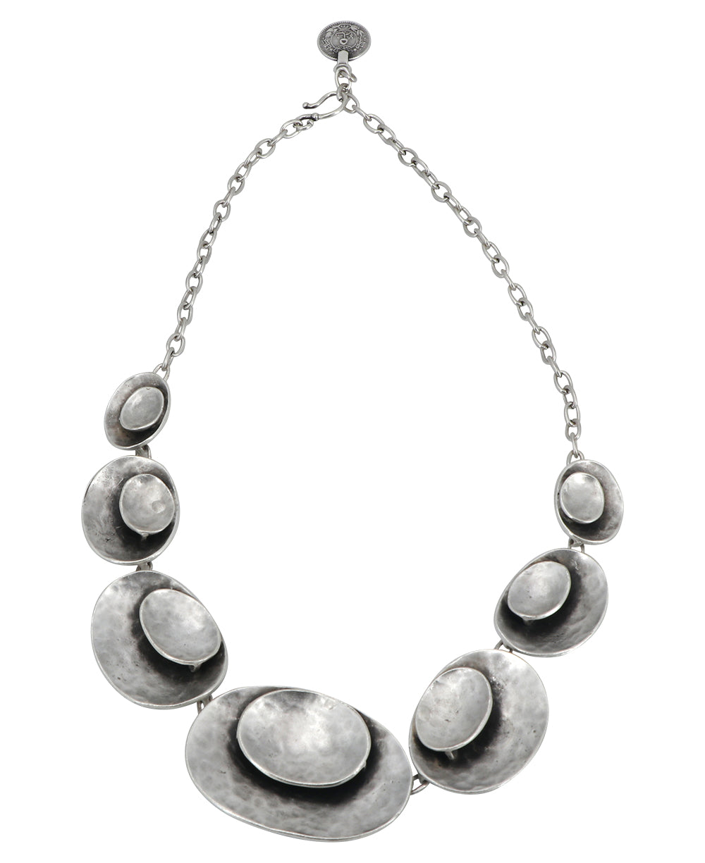 Abstract layered pewter disc necklace