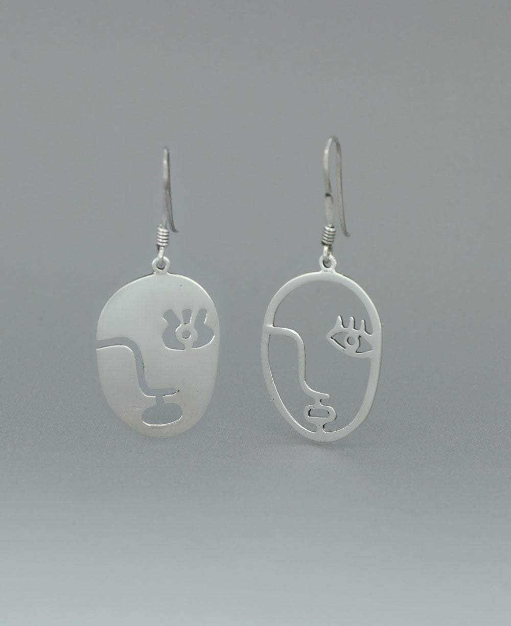 Sterling Silver Picasso Face Cut out earrings