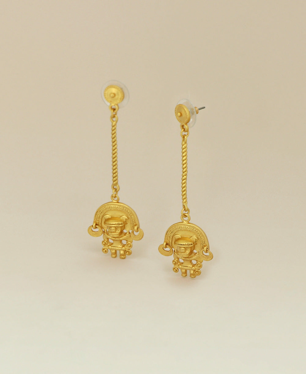 Colombian-made Tairona symbol drop earrings