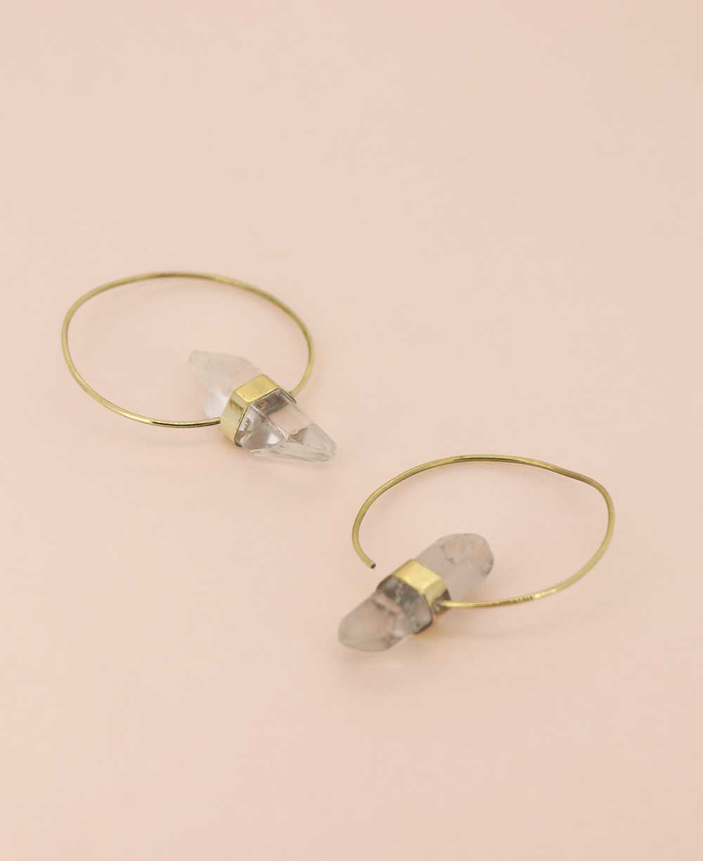 Quartz and brass threader earrings