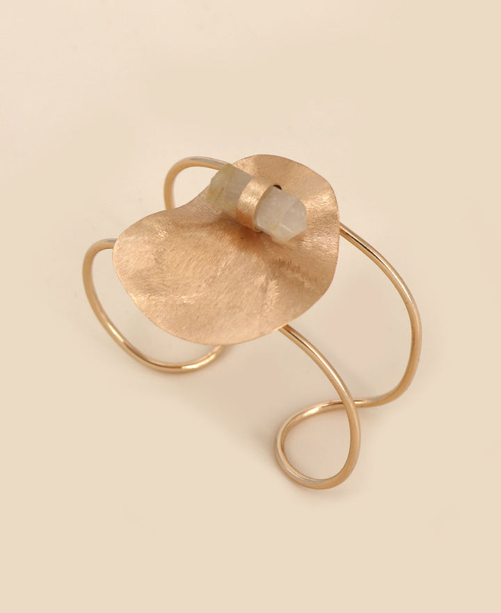 Rose Gold Plated Brass Adjustable Wire Cuff Bracelet featuring a stunning Snow Quartz Point.