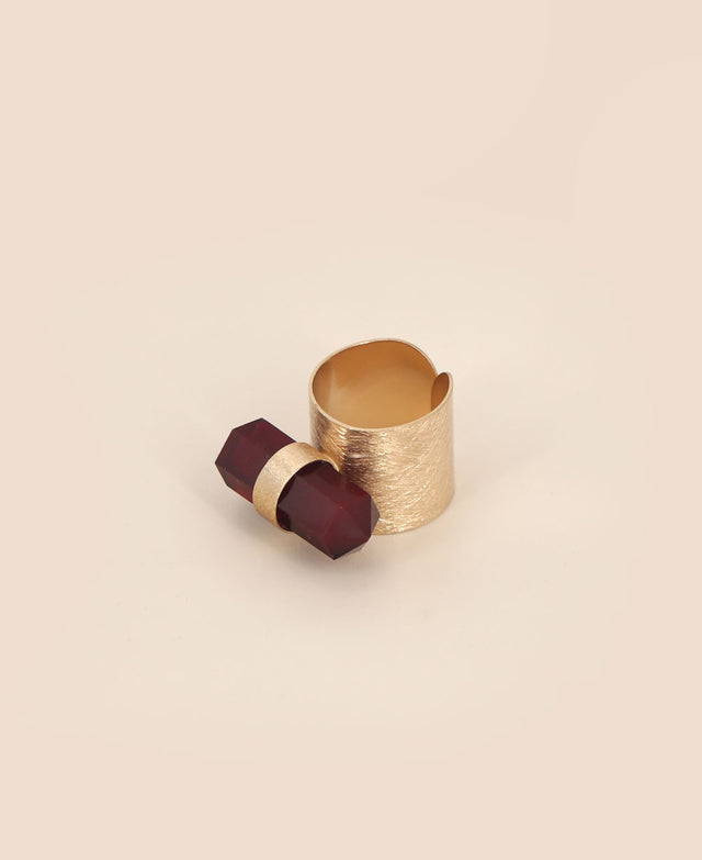 Rose Gold Plated Brass Adjustable Ring featuring a standout Red Onyx Point