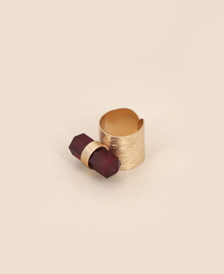Rose Gold Plated Brass Adjustable Ring featuring a standout Red Onyx Point