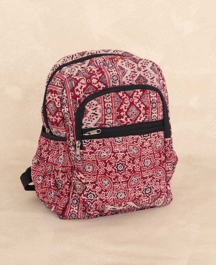 Red Block-Print Kantha Stitched Backpack