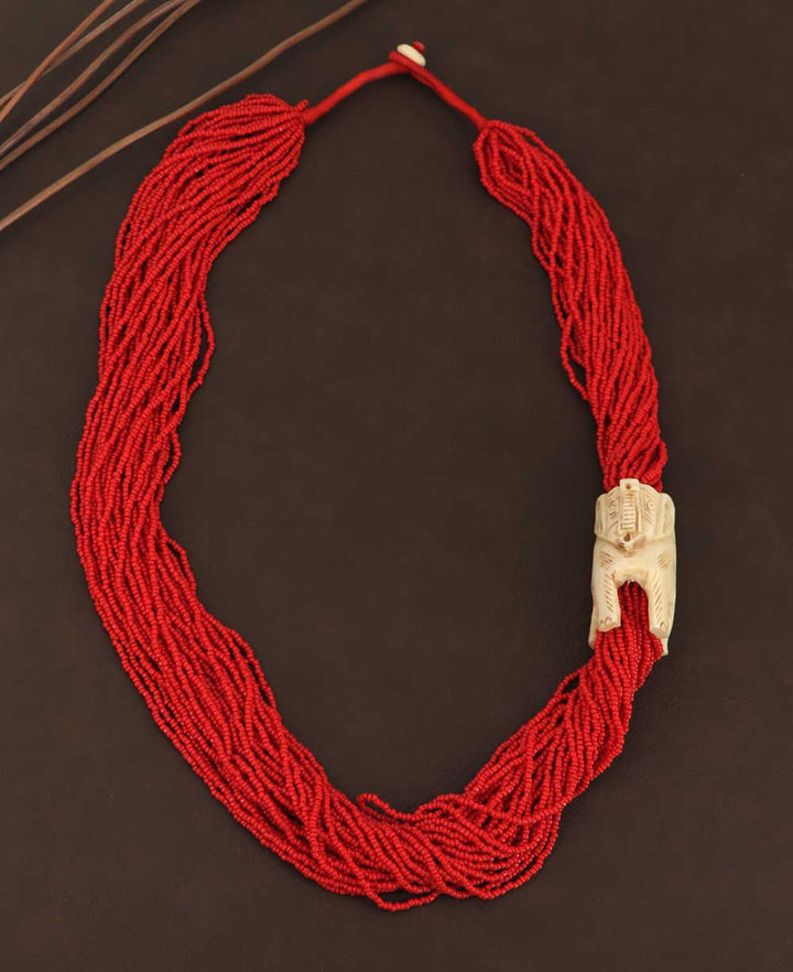 Red Beaded Necklace - Elephant