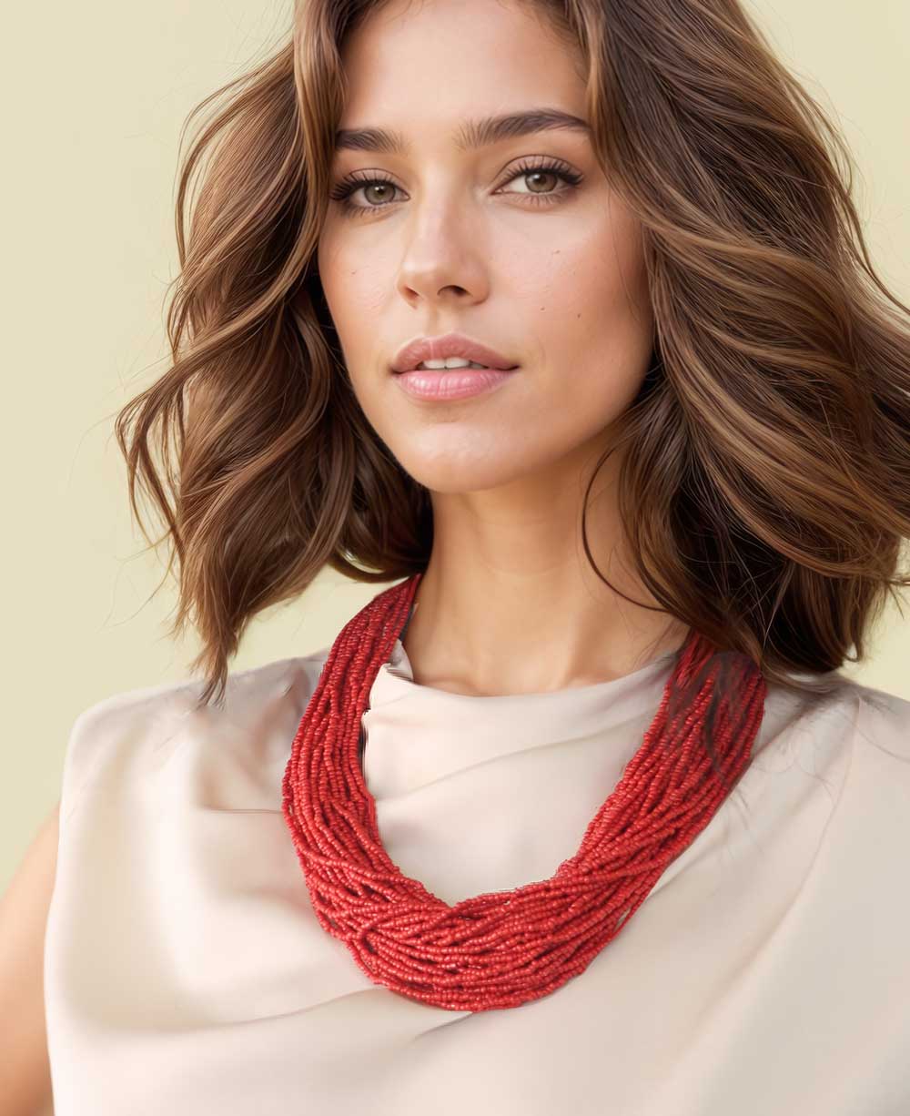 Red Beaded Multi Layered Necklace