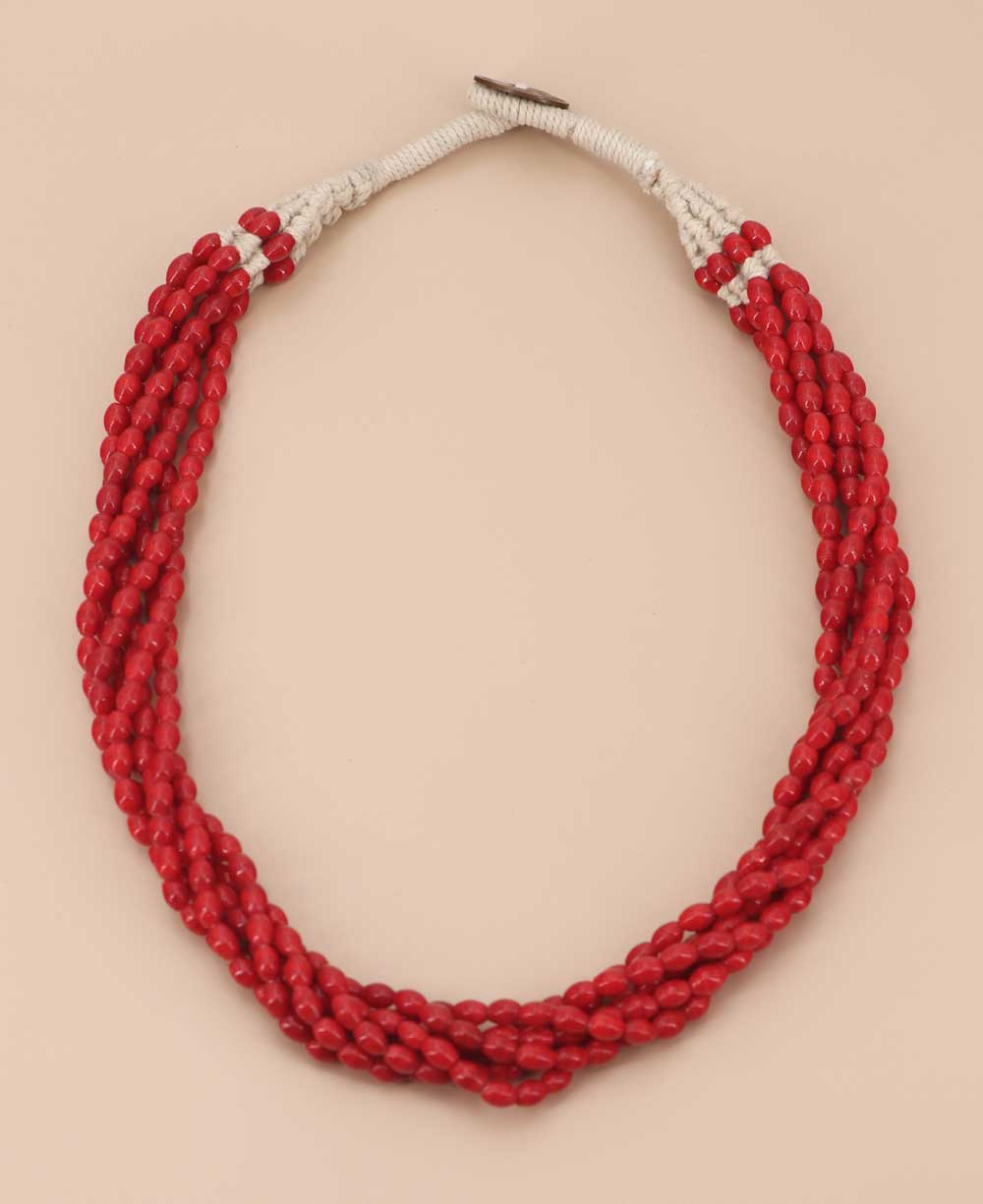 Six-strand red bead necklace