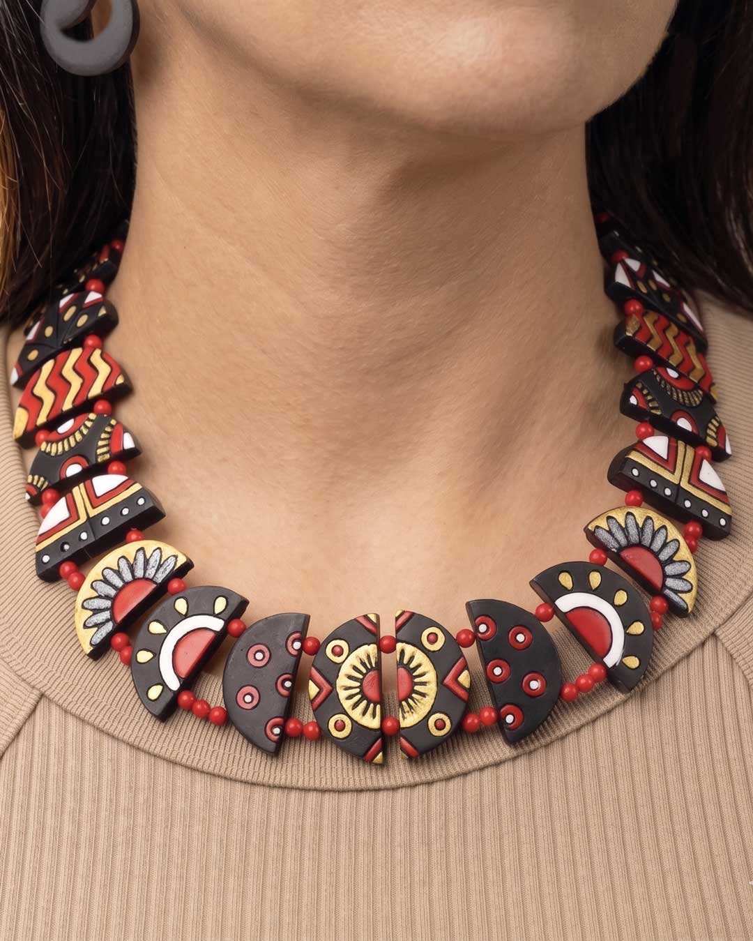 Half Moon Clay Hand Painted Necklace