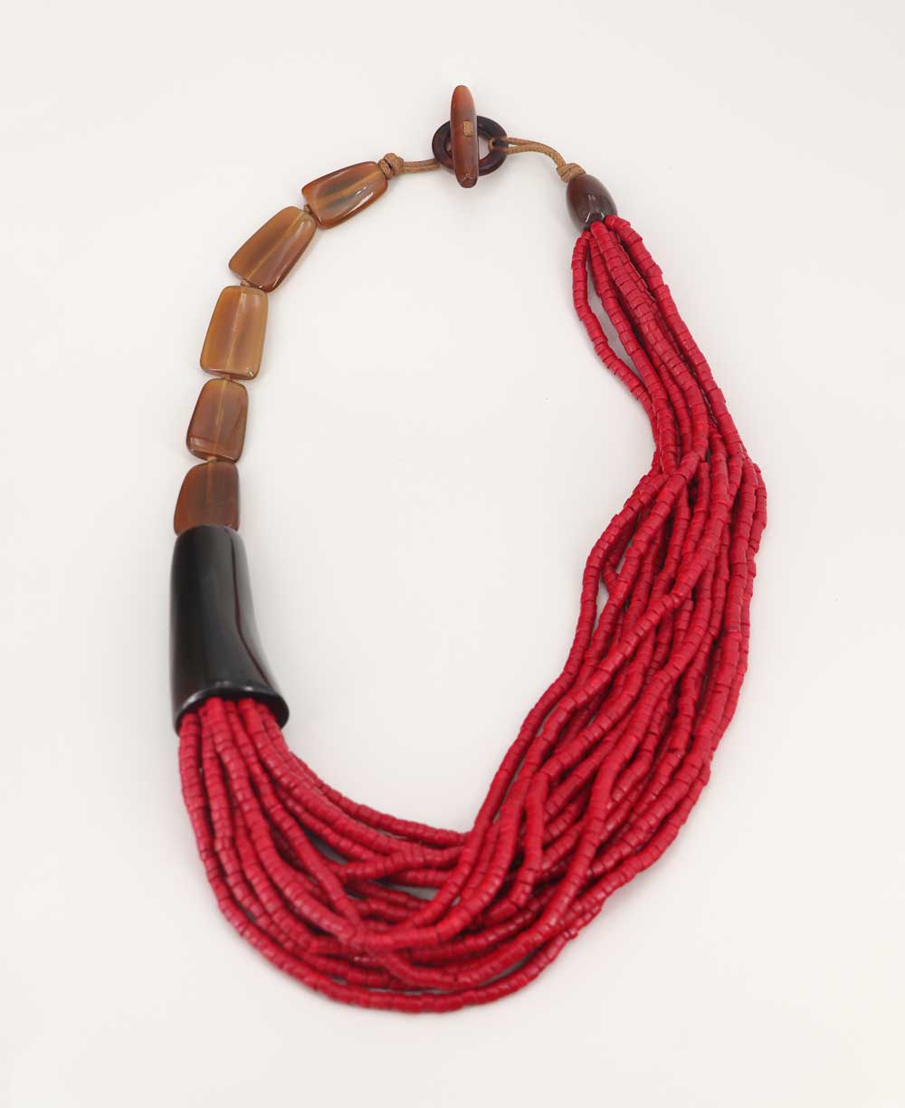 asymmetric red horn coconut bead necklace