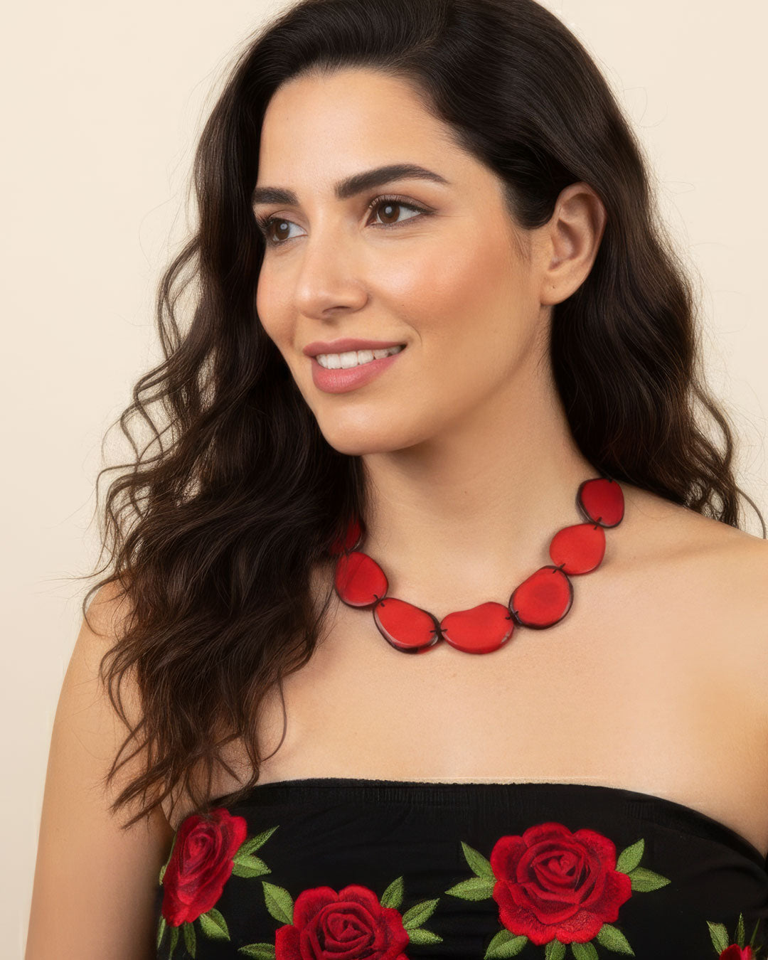 Bold Red Tagua Chip Necklace