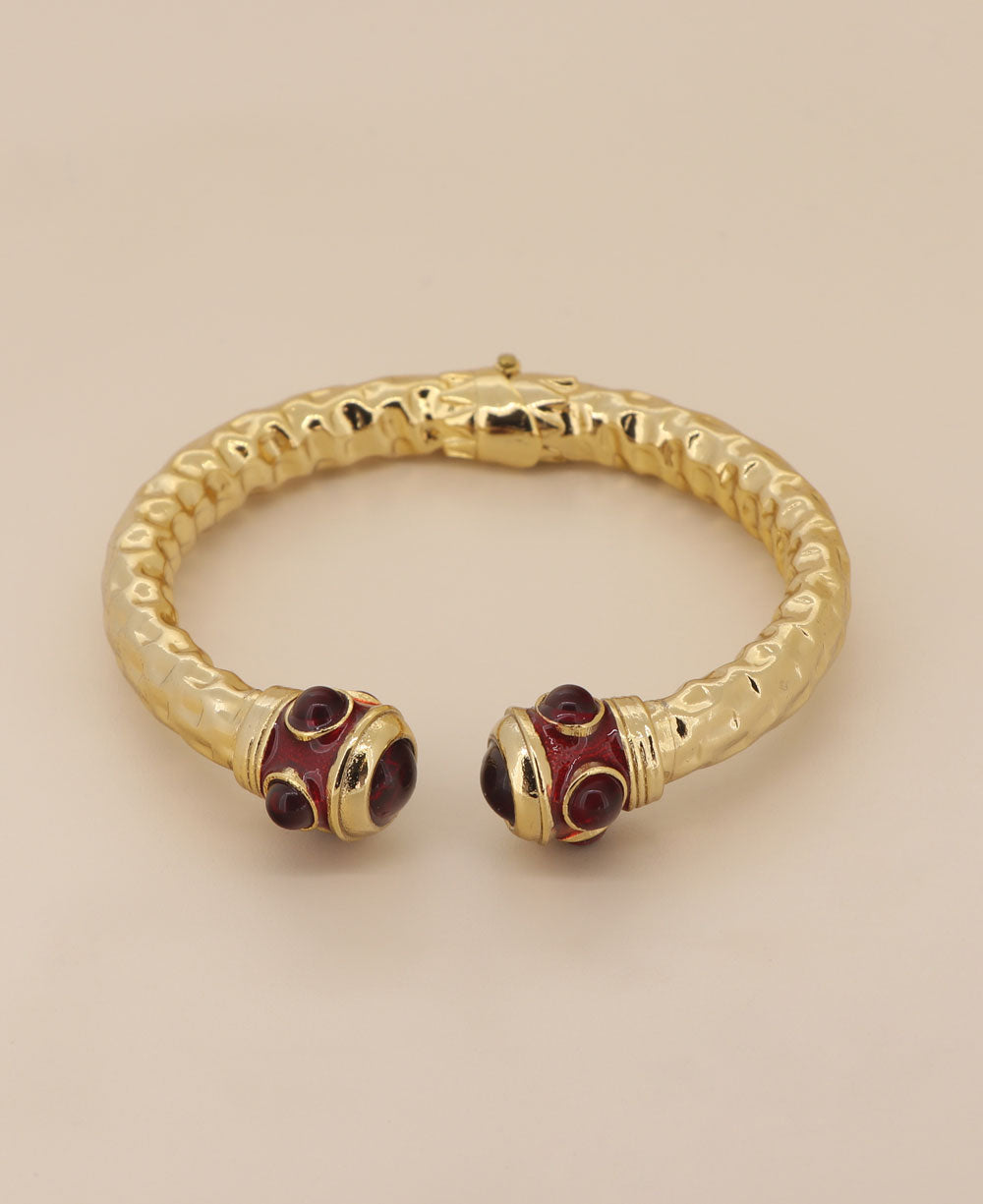 Red agate twist open gold plated bracelet