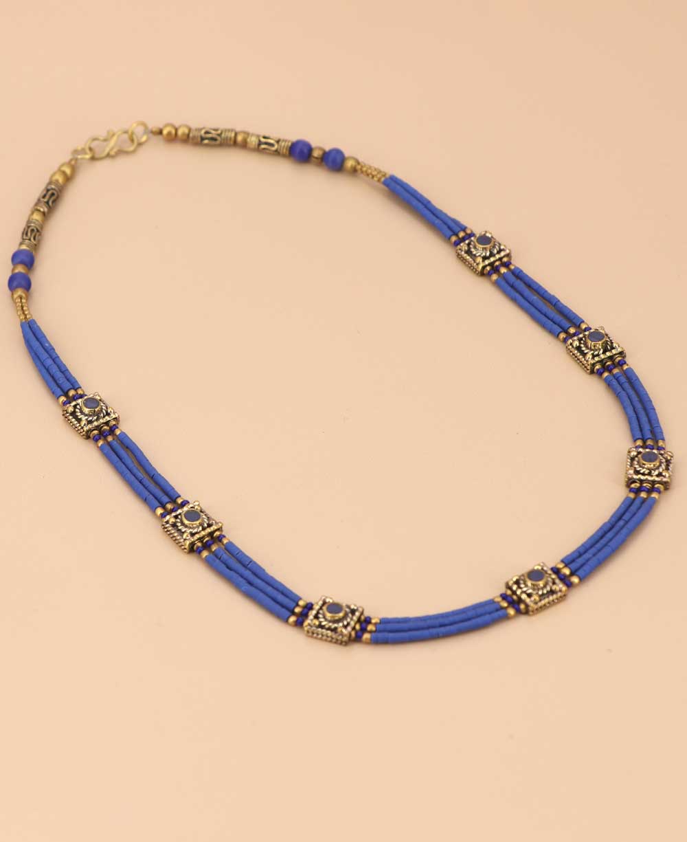 Navy Blue Beaded Tibetan Necklace