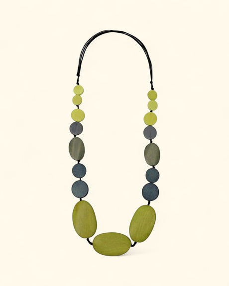 Hand-painted oval and round beads in lime and charcoal tones
