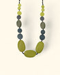 Lime and gray wooden bead necklace with adjustable black cord