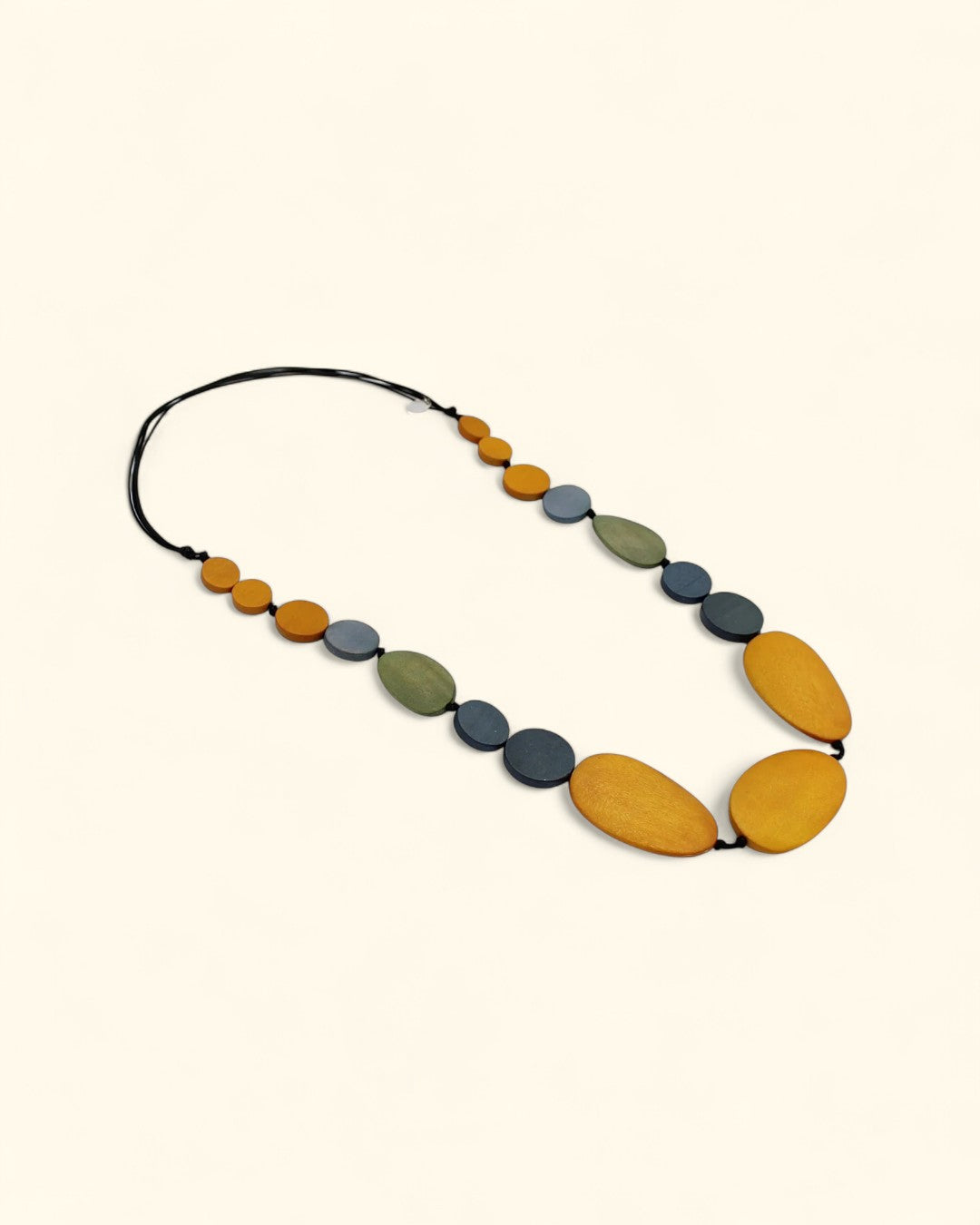 Lightweight wood bead necklace with oval and round beads
